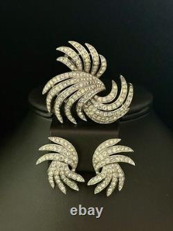 TRIFARI Egret Book-Set Alfred Philippe Rhodium Earrings Brooch PAT PEND withBox