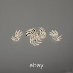 TRIFARI Egret Book-Set Alfred Philippe Rhodium Earrings Brooch PAT PEND withBox