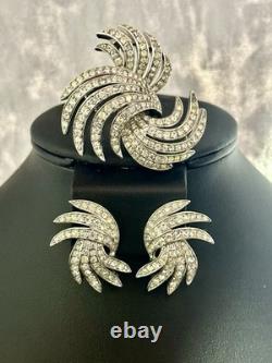 TRIFARI Egret Book-Set Alfred Philippe Rhodium Earrings Brooch PAT PEND withBox