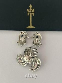TRIFARI Egret Book-Set Alfred Philippe Rhodium Earrings Brooch PAT PEND withBox
