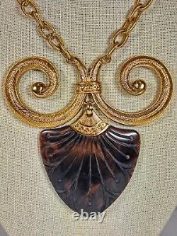 TRIFARI Egyptian Revival Tortoise Ram's Horn Celluloid Pendant Necklace Earrings