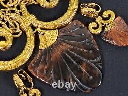 TRIFARI Egyptian Revival Tortoise Ram's Horn Celluloid Pendant Necklace Earrings