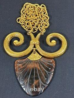 TRIFARI Egyptian Revival Tortoise Ram's Horn Celluloid Pendant Necklace Earrings