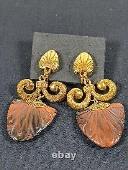 TRIFARI Egyptian Revival Tortoise Ram's Horn Celluloid Pendant Necklace Earrings