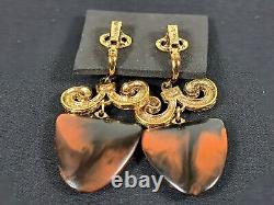 TRIFARI Egyptian Revival Tortoise Ram's Horn Celluloid Pendant Necklace Earrings