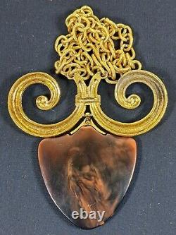 TRIFARI Egyptian Revival Tortoise Ram's Horn Celluloid Pendant Necklace Earrings