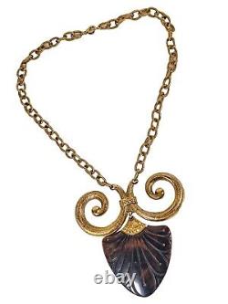 TRIFARI Egyptian Revival Tortoise Ram's Horn Celluloid Pendant Necklace Earrings