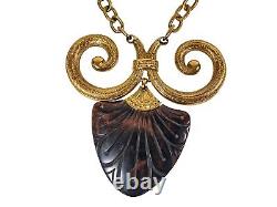 TRIFARI Egyptian Revival Tortoise Ram's Horn Celluloid Pendant Necklace Earrings