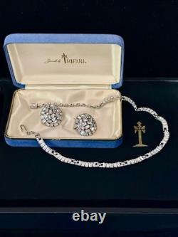 TRIFARI Emerald-Cut Diamanté Earrings Necklace Rhodium Alfred Philippe withJBT Box