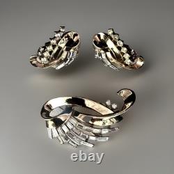 TRIFARI Fanned Crystal Baguettes Set 1950 Gold Alfred Philippe PAT PEND Box