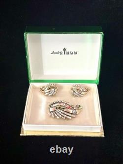 TRIFARI Fanned Crystal Baguettes Set 1950 Gold Alfred Philippe PAT PEND Box