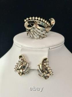 TRIFARI Fanned Crystal Baguettes Set 1950 Gold Alfred Philippe PAT PEND Box