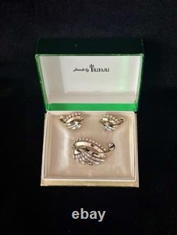TRIFARI Fanned Crystal Baguettes Set 1950 Gold Alfred Philippe PAT PEND Box