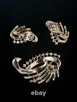 TRIFARI Fanned Crystal Baguettes Set 1950 Gold Alfred Philippe PAT PEND Box