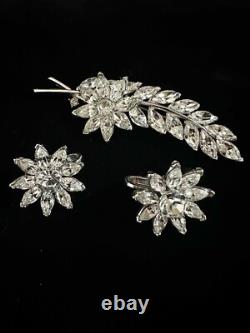 TRIFARI Flower Leaf Alfred Philippe Set Silver Brooch Earrings Navette