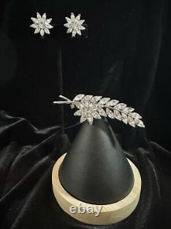 TRIFARI Flower Leaf Alfred Philippe Set Silver Brooch Earrings Navette