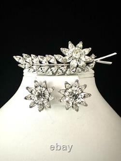 TRIFARI Flower Leaf Alfred Philippe Set Silver Brooch Earrings Navette