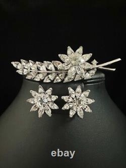 TRIFARI Flower Leaf Alfred Philippe Set Silver Brooch Earrings Navette
