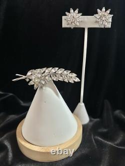 TRIFARI Flower Leaf Alfred Philippe Set Silver Brooch Earrings Navette