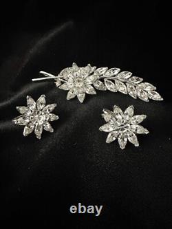 TRIFARI Flower Leaf Alfred Philippe Set Silver Brooch Earrings Navette
