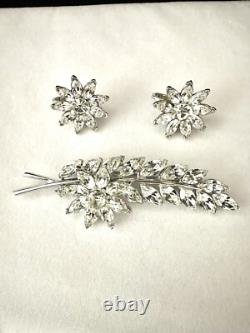 TRIFARI Flower Leaf Alfred Philippe Set Silver Brooch Earrings Navette