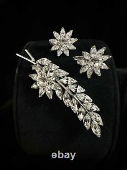 TRIFARI Flower Leaf Alfred Philippe Set Silver Brooch Earrings Navette