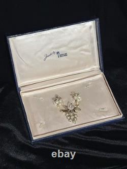 TRIFARI Flower Pearl Baguette Set Alfred Philippe Earings Brooch Gold-Trifanium