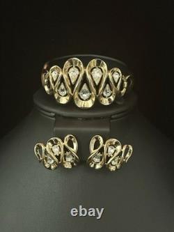 TRIFARI Gold Ribbon 1953 Set Earrings Bracelet Pear Alfred Philippe PAT PEND