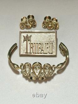 TRIFARI Gold Ribbon 1953 Set Earrings Bracelet Pear Alfred Philippe PAT PEND