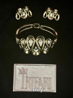 TRIFARI Gold Ribbon 1953 Set Earrings Bracelet Pear Alfred Philippe PAT PEND
