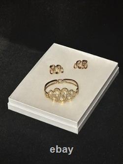 TRIFARI Gold Ribbon 1953 Set Earrings Bracelet Pear Alfred Philippe PAT PEND