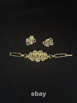 TRIFARI Gold Ribbon 1953 Set Earrings Bracelet Pear Alfred Philippe PAT PEND