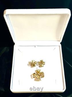 TRIFARI Gold Ribbon Bow Set Alfred Philippe Baguettes Brilliant PAT PEND