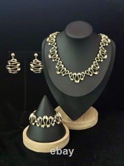 TRIFARI Gold Wave Set Earrings Bracelet Necklace Alfred Philippe PAT PEND 1953