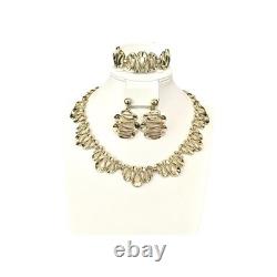 TRIFARI Gold Wave Set Earrings Bracelet Necklace Alfred Philippe PAT PEND 1953