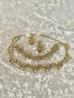TRIFARI Gold Wave Set Earrings Bracelet Necklace Alfred Philippe PAT PEND 1953