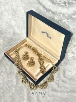 TRIFARI Gold Wave Set Earrings Bracelet Necklace Alfred Philippe PAT PEND 1953