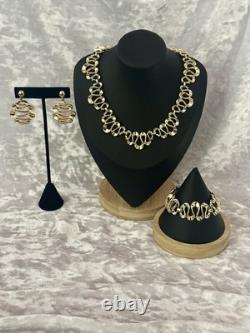 TRIFARI Gold Wave Set Earrings Bracelet Necklace Alfred Philippe PAT PEND 1953