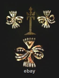 TRIFARI Golden Ribbon Baguette Set 1950 Diamanté Alfred Philippe PAT PEND withBox
