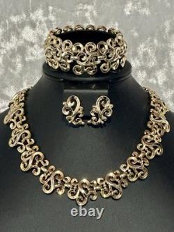 TRIFARI Golden Scroll Set 1953 Alfred Philippe Earrings Bracelet Necklace Crown