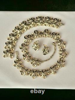 TRIFARI Golden Scroll Set 1953 Alfred Philippe Earrings Bracelet Necklace Crown