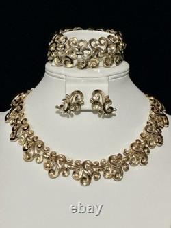 TRIFARI Golden Scroll Set 1953 Alfred Philippe Earrings Bracelet Necklace Crown