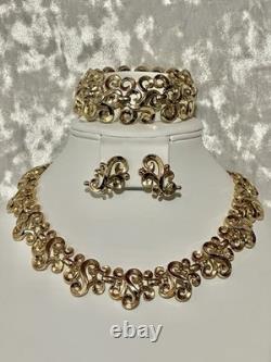 TRIFARI Golden Scroll Set 1953 Alfred Philippe Earrings Bracelet Necklace Crown