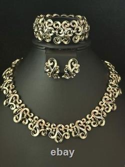 TRIFARI Golden Scroll Set 1953 Alfred Philippe Earrings Bracelet Necklace Crown