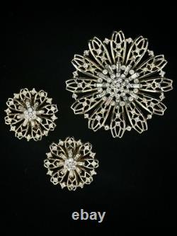 TRIFARI Goldenlace Daisy 1947 Earrings Brooch Crystal Gold Alfred Philippe