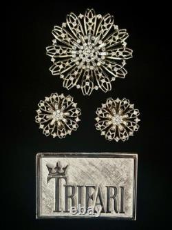 TRIFARI Goldenlace Daisy 1947 Earrings Brooch Crystal Gold Alfred Philippe