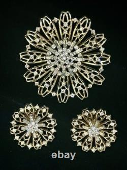 TRIFARI Goldenlace Daisy 1947 Earrings Brooch Crystal Gold Alfred Philippe