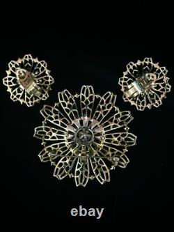 TRIFARI Goldenlace Daisy 1947 Earrings Brooch Crystal Gold Alfred Philippe