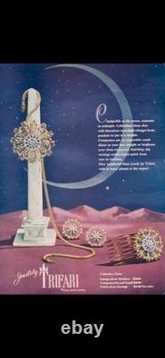 TRIFARI Goldenlace Daisy 1947 Earrings Brooch Crystal Gold Alfred Philippe