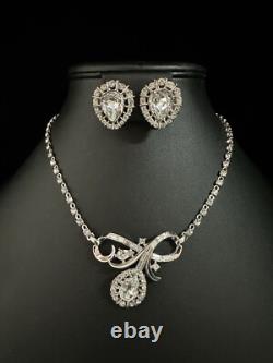 TRIFARI Halo Pear Parure Alfred Philippe SILVER Brilliant Earrings Necklace